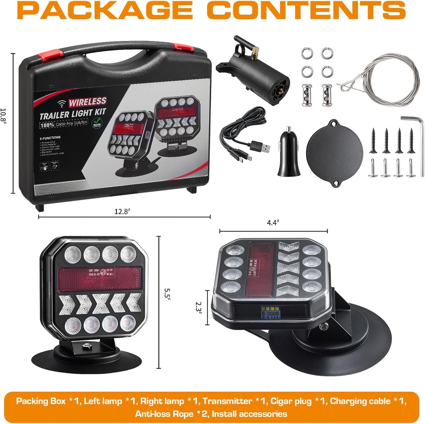 Wireless Trailer Lights, USB-C Magnetic Wireless