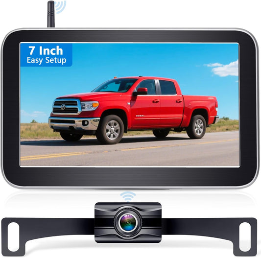 Wireless Backup Camera for Trucks - 7 Inch Monitor, HD 1080P, Color Night Vision, 2 Channels, IP69 Waterproof Backup Camera for Pickups, Cars