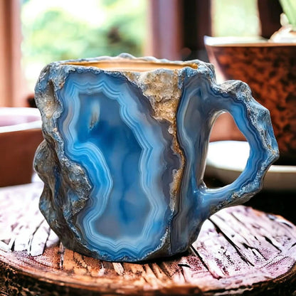 Handmade Geode Crystal Coffee Mug - 15 oz Large Artisan Ceramic Cup - Agate & Amethyst Design