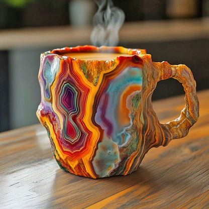 Handmade Geode Crystal Coffee Mug - 15 oz Large Artisan Ceramic Cup - Agate & Amethyst Design