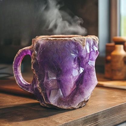 Handmade Geode Crystal Coffee Mug - 15 oz Large Artisan Ceramic Cup - Agate & Amethyst Design