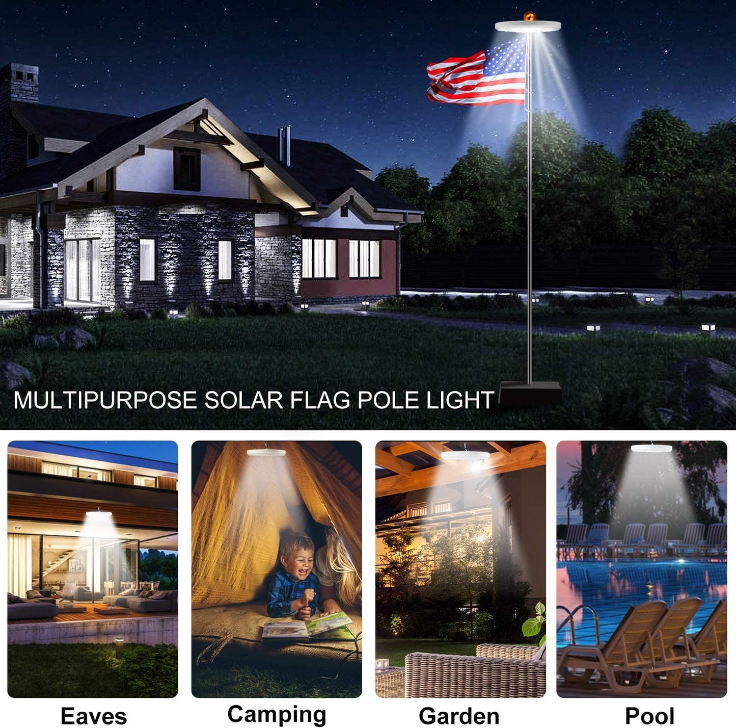 128 LED Solar Power Flag Pole Lights 2025 Upgraded Design (125,000+ Hours)