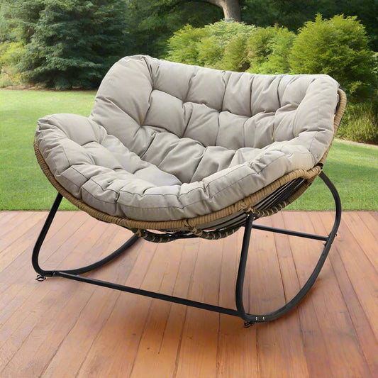 Cozy Rocking Chair for Two – Indoor/Outdoor Lounge Chair with Cushions for Patio & Home Seating