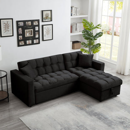 LUXURY PILLOW TOP VELVET SECTIONAL SOFA SLEEPER | REVERSIBLE CHAISE, PULL-OUT BED & STORAGE