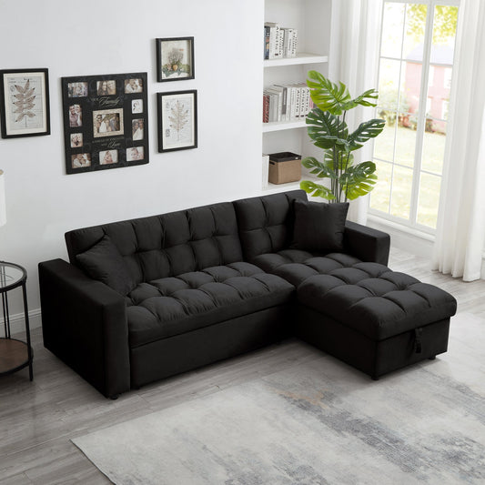 LUXURY PILLOW TOP VELVET SECTIONAL SOFA SLEEPER | REVERSIBLE CHAISE, PULL-OUT BED & STORAGE