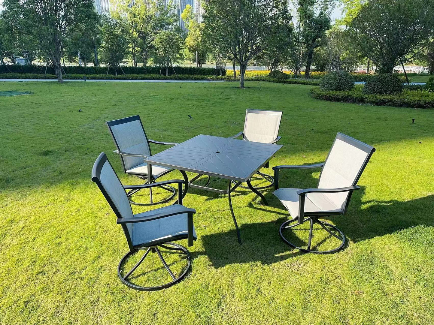 5-Piece Patio Outdoor Furniture Set – Swivel Chairs and Dining Table | SKU: 820824