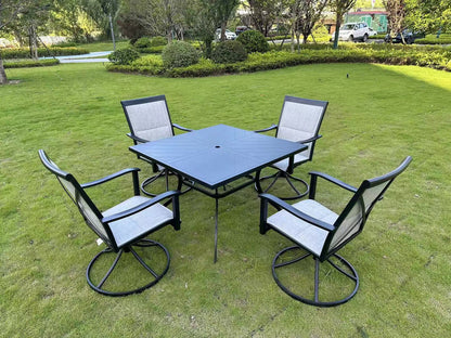 5-Piece Patio Outdoor Furniture Set – Swivel Chairs and Dining Table | SKU: 820824