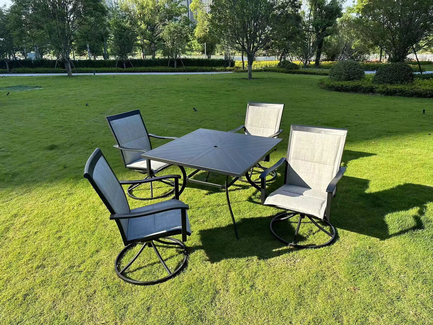 5-Piece Patio Outdoor Furniture Set – Swivel Chairs and Dining Table | SKU: 820824